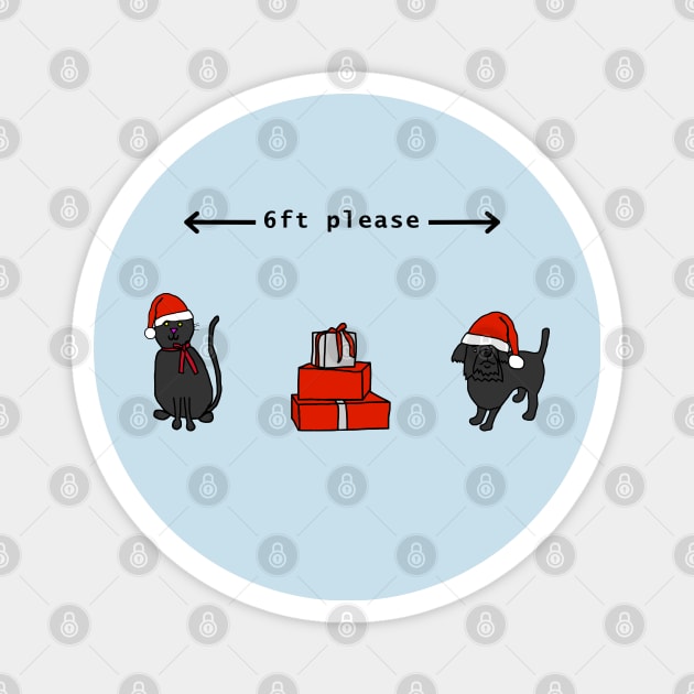 Cat and Dog Social Distancing at Christmas Funny Quarantine Quotes Magnet by ellenhenryart